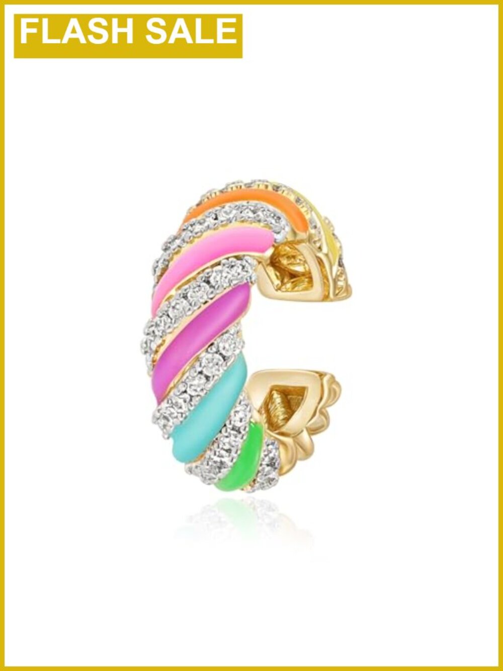14K Gold Plated Brass Cubic Zirconia Ear Cuff Non Piercing Single